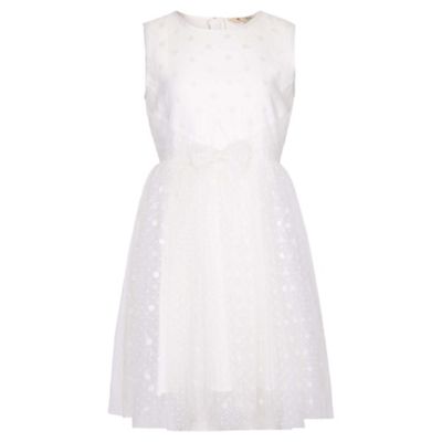 white Spotted Mesh Sleeveless Party Dress